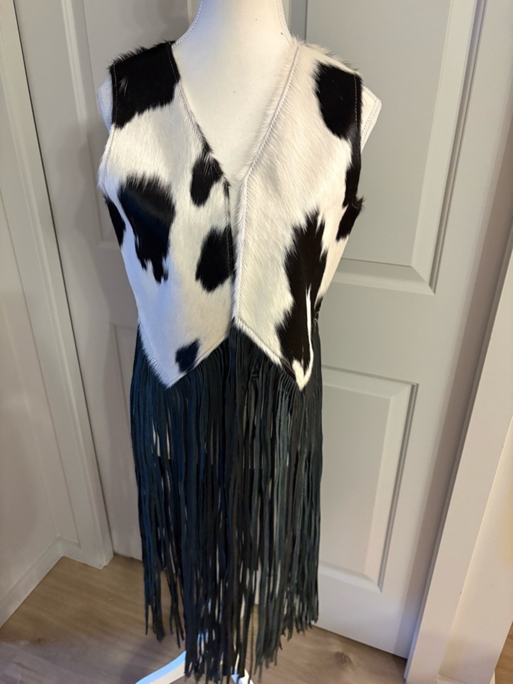 Black and White Cowhide Fringe Vest